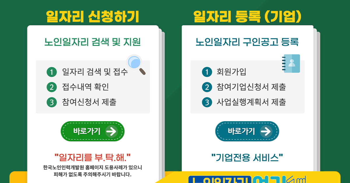노인일자리 여기 공식 홈페이지 화면